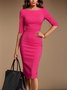 Elegant Plain Tight Boat Neck Knee Length Dress