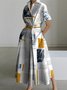 Casual Letter Pattern Printing Shirt Collar Midi Dress