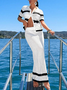 Vacation Color Block Buttoned Cardigan