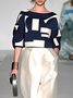 Urban Geometric Printing Crew Neck Raglan Sleeves Blouse