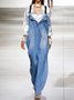 Loose Plain Casual Denim Bib Pants