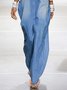 Loose Plain Casual Denim Bib Pants