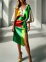 Urban Color Block V Neck Loosen Blouse