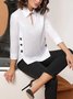 Casual Plain Buttoned Irregular Craftsmanship Blouse