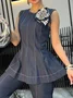 Urban Zipper Denim Sleeveless Top With Brooch