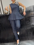 Urban Zipper Denim Sleeveless Top With Brooch