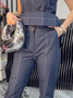 Urban Zipper Denim Sleeveless Top With Brooch