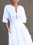 Cotton Urban Plain Raglan Sleeve V Neck Maxi Dress