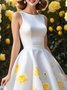 Elegant Floral Printing Crew Neck Knee Length Party Dress