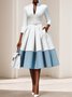 Elegant Color Block  V Neck Knee Length Dress With Belt