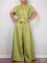 Casual Plain Cotton And Linen Wide Leg  Fashion Pants