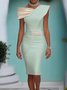 Elegant Color Block Split Joint Asymmetrical Midi Party Dress With Brooch