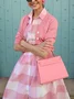 Casual Plaid Printing Raglan Sleeve Shirt Collar Midi Dress With Belt