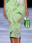 Elegant Floral Printing Crew Neck Knee Length Dress