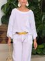 Linen Blend Casual Plain Split Joint Crew Neck Raglan Sleeves Blouse