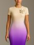 Elegant Ombre  Printing 3D Floral Crew Neck Midi Dress