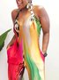 Casual Printing Random Print Halter Jumpsuit