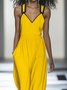 Casual Split Joint Plain V Neck Cami Bib Pants