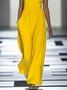Casual Split Joint Plain V Neck Cami Bib Pants