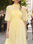 Elegant Plain Balloon Sleeve Split Joint Stand Collar Maxi Dress With Belt