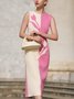 Elegant Floral Printing Crew Neck Midi Dress