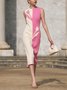 Elegant Floral Printing Crew Neck Midi Dress