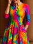 Elegant Random Print Printing Notched Midi Dress
