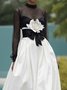 Elegant Color Block 3D Floral Stand Collar Maxi Dress With Belt