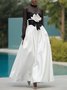 Elegant Color Block 3D Floral Stand Collar Maxi Dress With Belt