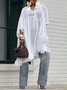 Casual Plain Pleated Shirt Collar Raglan Sleeves Shirt