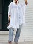 Casual Plain Pleated Shirt Collar Raglan Sleeves Shirt