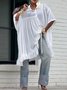 Casual Plain Pleated Shirt Collar Raglan Sleeves Shirt