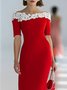 Elegant Plain Split Joint Boat Neck Knee Length Dress