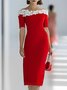 Elegant Plain Split Joint Boat Neck Knee Length Dress
