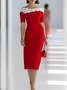 Elegant Plain Split Joint Boat Neck Knee Length Dress