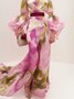 Elegant Ruffle Sleeve Printing V Neck Maxi Dress