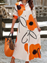 Casual Floral Printing Shirt Collar Maxi Dress