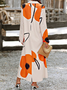 Casual Floral Printing Shirt Collar Maxi Dress