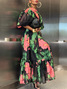 Vacation Floral Puff Sleeve Printing Maxi Dress With Belt