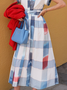 Casual Plaid Printing Shirt Collar Midi Dress With Belt