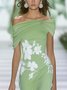 Elegant Floral Off Shoulder Sleeve Printing Midi Dress