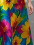 Elegant Floral Printing Crew Neck Midi Dress