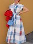 Casual Plaid Printing Shirt Collar Midi Dress With Belt