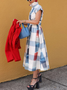 Casual Plaid Printing Shirt Collar Midi Dress With Belt
