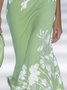Elegant Floral Off Shoulder Sleeve Printing Midi Dress