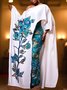Satin Urban Floral Printing Crew Neck Raglan Sleeves Blouse