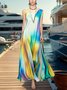 Vacation Random Print Printing V Neck Maxi Dress