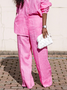 Casual Plain Buttoned Wide Leg Pants