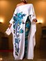 Satin Urban Floral Printing Crew Neck Raglan Sleeves Blouse