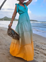 Vacation Ombre Printing Spaghetti Maxi Dress